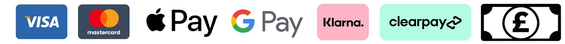 We accept Visa, Mastercard, Apple Pay, Google Pay, cash, Clearpay and Klarna